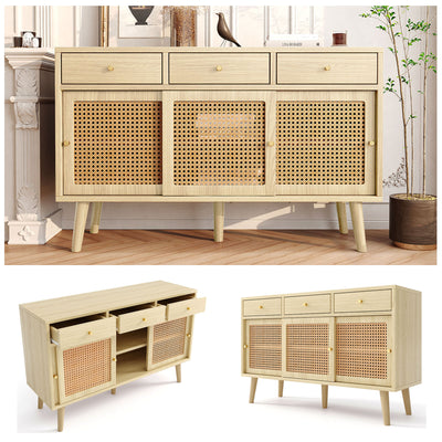 Commode Buffet Moderne en Chêne avec 3 Tiroirs et 3 Portes Coulissantes DENNOR