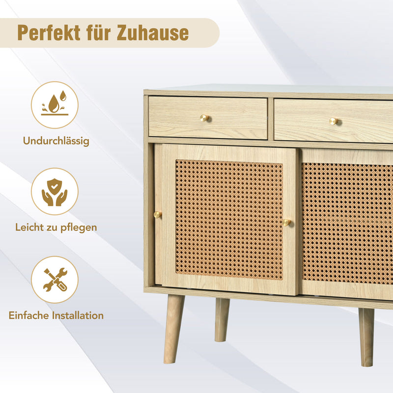 Commode Buffet Moderne en Chêne avec 3 Tiroirs et 3 Portes Coulissantes DENNOR