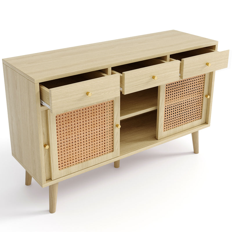 Commode Buffet Moderne en Chêne avec 3 Tiroirs et 3 Portes Coulissantes DENNOR