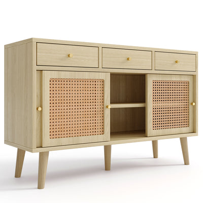 Commode Buffet Moderne en Chêne avec 3 Tiroirs et 3 Portes Coulissantes DENNOR