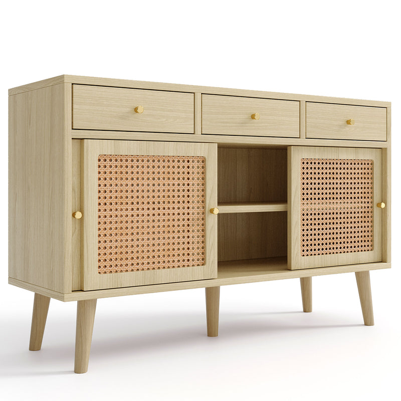 Commode Buffet Moderne en Chêne avec 3 Tiroirs et 3 Portes Coulissantes DENNOR