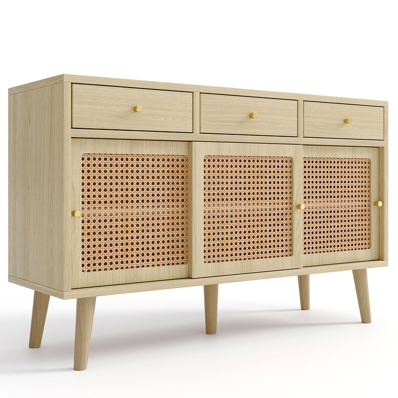 Commode Buffet Moderne en Chêne avec 3 Tiroirs et 3 Portes Coulissantes DENNOR
