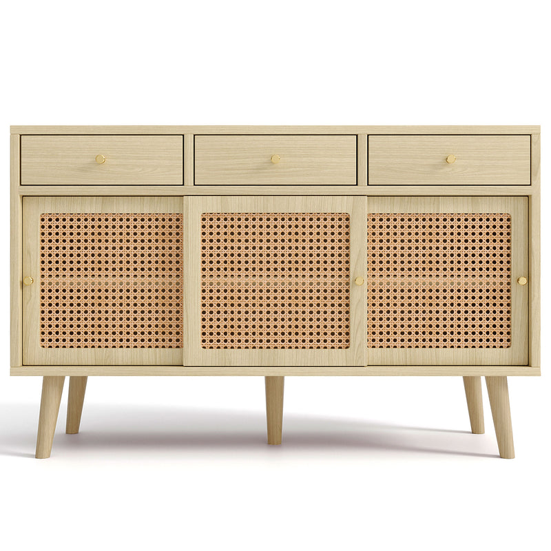 Commode Buffet Moderne en Chêne avec 3 Tiroirs et 3 Portes Coulissantes DENNOR