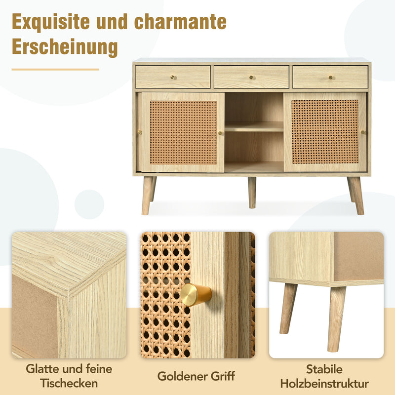 Commode Buffet Moderne en Chêne avec 3 Tiroirs et 3 Portes Coulissantes DENNOR
