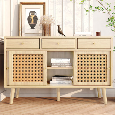 Commode Buffet Moderne en Chêne avec 3 Tiroirs et 3 Portes Coulissantes DENNOR