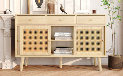 Commode Buffet Moderne en Chêne avec 3 Tiroirs et 3 Portes Coulissantes DENNOR