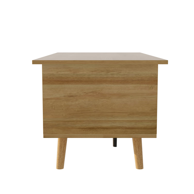 Table Basse Relevable Multifonctionnelle en Bois Naturel et Noir avec Rangement Intégré DHANNANS