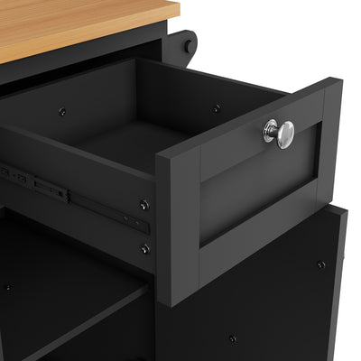Desserte de Cuisine Mobile Noire avec Plateau Effet Bois, Rangement Multifonctionnel et Double Mode d'Utilisation DRIQATS