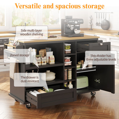 Desserte de Cuisine Mobile Noire avec Plateau Effet Bois, Rangement Multifonctionnel et Double Mode d'Utilisation DRIQATS