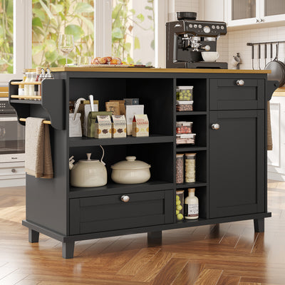Desserte de Cuisine Mobile Noire avec Plateau Effet Bois, Rangement Multifonctionnel et Double Mode d'Utilisation DRIQATS