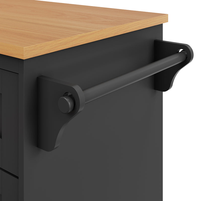 Desserte de Cuisine Mobile Noire avec Plateau Effet Bois, Rangement Multifonctionnel et Double Mode d&