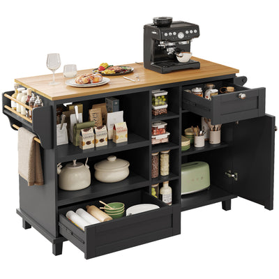 Desserte de Cuisine Mobile Noire avec Plateau Effet Bois, Rangement Multifonctionnel et Double Mode d'Utilisation DRIQATS