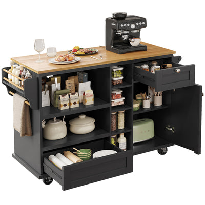 Desserte de Cuisine Mobile Noire avec Plateau Effet Bois, Rangement Multifonctionnel et Double Mode d'Utilisation DRIQATS