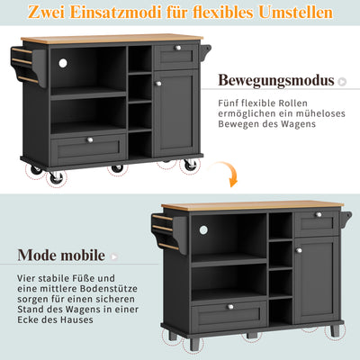 Desserte de Cuisine Mobile Noire avec Plateau Effet Bois, Rangement Multifonctionnel et Double Mode d'Utilisation DRIQATS