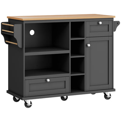 Desserte de Cuisine Mobile Noire avec Plateau Effet Bois, Rangement Multifonctionnel et Double Mode d'Utilisation DRIQATS