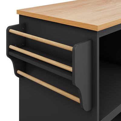 Desserte de Cuisine Mobile Noire avec Plateau Effet Bois, Rangement Multifonctionnel et Double Mode d'Utilisation DRIQATS