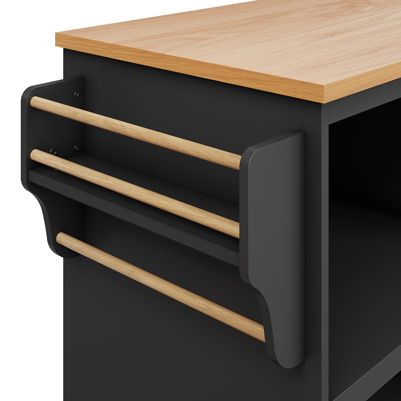 Desserte de Cuisine Mobile Noire avec Plateau Effet Bois, Rangement Multifonctionnel et Double Mode d&