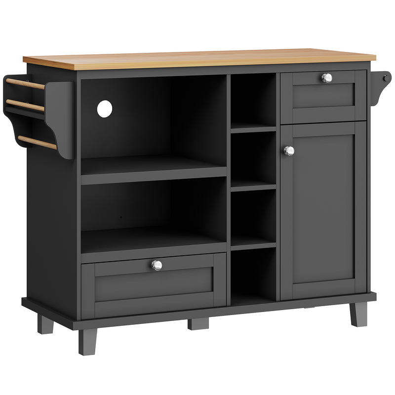 Desserte de Cuisine Mobile Noire avec Plateau Effet Bois, Rangement Multifonctionnel et Double Mode d&
