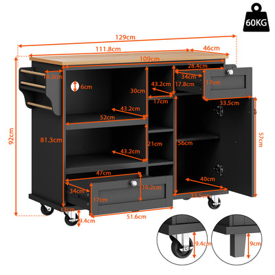 Desserte de Cuisine Mobile Noire avec Plateau Effet Bois, Rangement Multifonctionnel et Double Mode d'Utilisation DRIQATS
