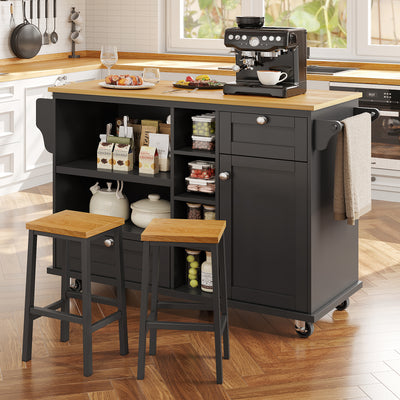 Desserte de Cuisine Mobile Noire avec Plateau Effet Bois, Rangement Multifonctionnel et Double Mode d'Utilisation DRIQATS