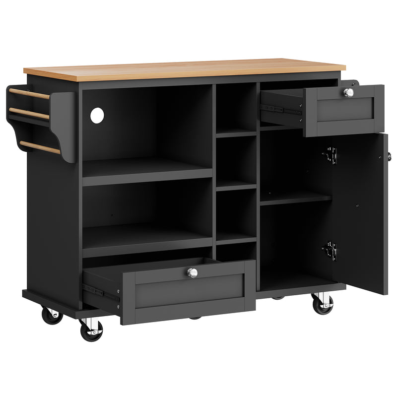 Desserte de Cuisine Mobile Noire avec Plateau Effet Bois, Rangement Multifonctionnel et Double Mode d&
