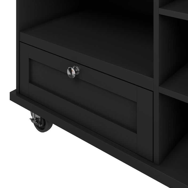 Desserte de Cuisine Mobile Noire avec Plateau Effet Bois, Rangement Multifonctionnel et Double Mode d&
