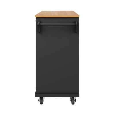 Desserte de Cuisine Mobile Noire avec Plateau Effet Bois, Rangement Multifonctionnel et Double Mode d'Utilisation DRIQATS