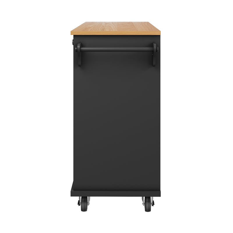 Desserte de Cuisine Mobile Noire avec Plateau Effet Bois, Rangement Multifonctionnel et Double Mode d&