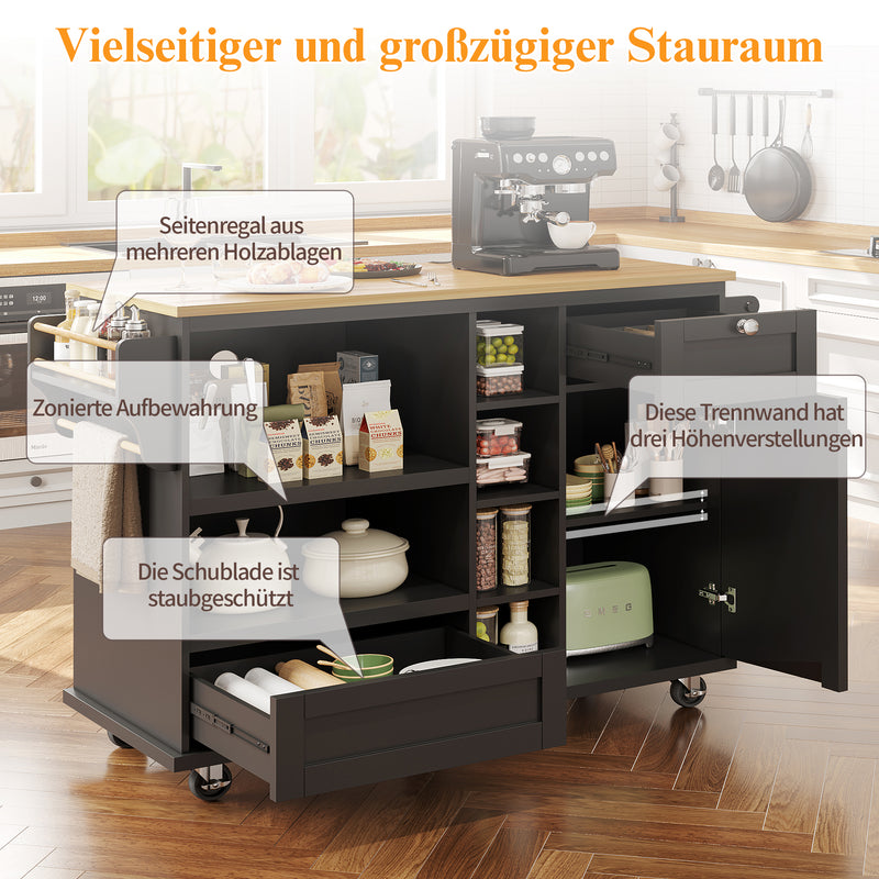 Desserte de Cuisine Mobile Noire avec Plateau Effet Bois, Rangement Multifonctionnel et Double Mode d&