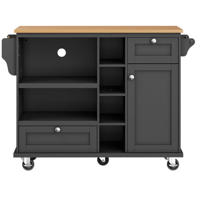 Desserte de Cuisine Mobile Noire avec Plateau Effet Bois, Rangement Multifonctionnel et Double Mode d'Utilisation DRIQATS