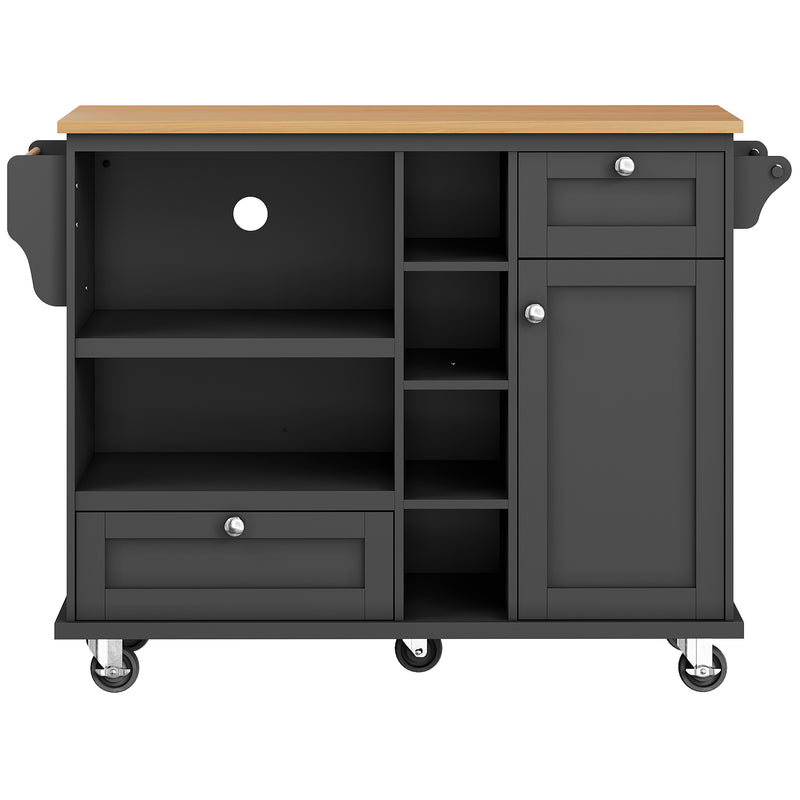 Desserte de Cuisine Mobile Noire avec Plateau Effet Bois, Rangement Multifonctionnel et Double Mode d&