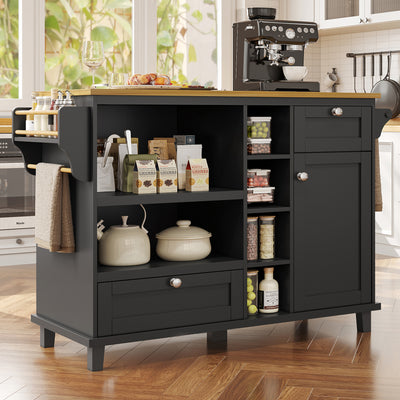 Desserte de Cuisine Mobile Noire avec Plateau Effet Bois, Rangement Multifonctionnel et Double Mode d'Utilisation DRIQATS