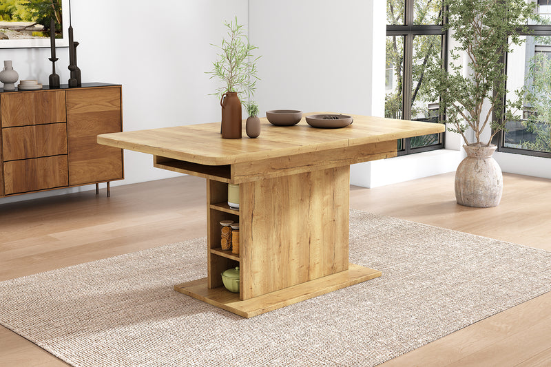 Table à Manger Extensible Multifonctionnelle au Design Moderne et Élégant – Bois Naturel DRUUKIED WOOD