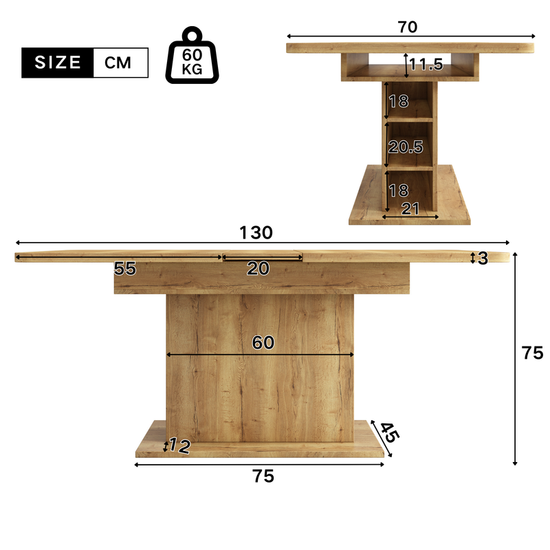 Table à Manger Extensible Multifonctionnelle au Design Moderne et Élégant – Bois Naturel DRUUKIED WOOD