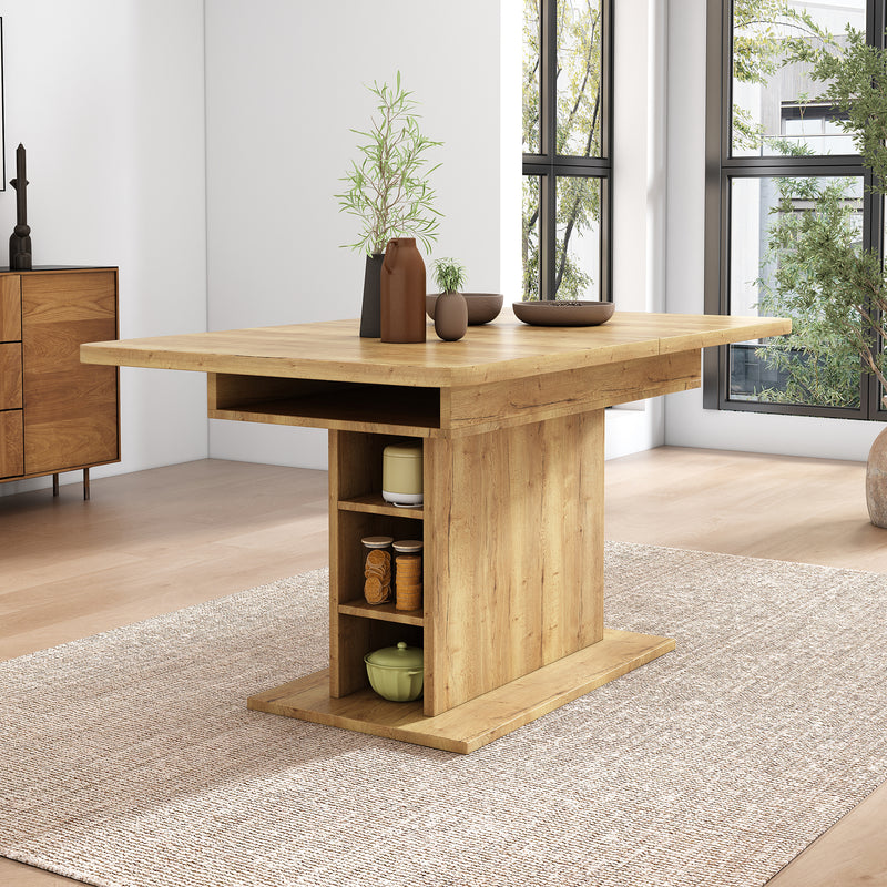 Table à Manger Extensible Multifonctionnelle au Design Moderne et Élégant – Bois Naturel DRUUKIED WOOD