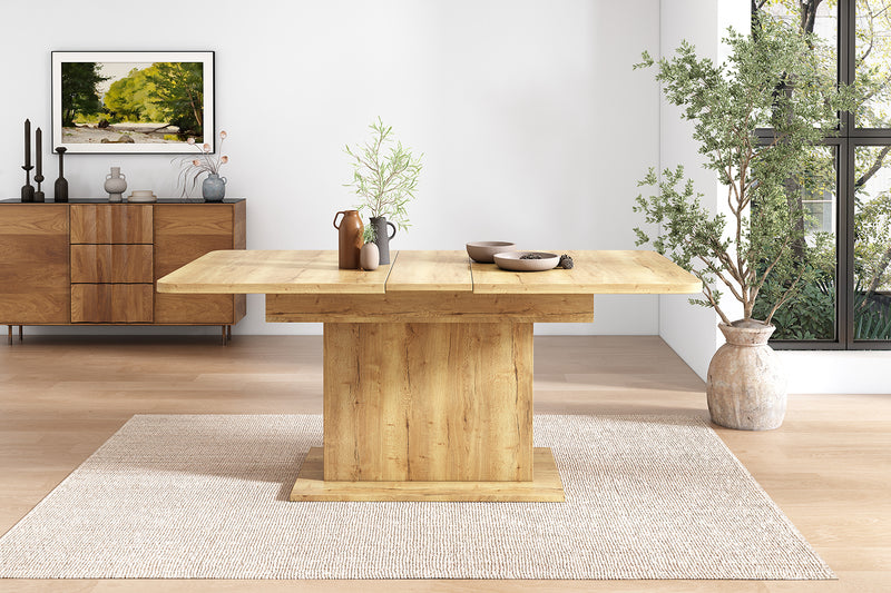 Table à Manger Extensible Multifonctionnelle au Design Moderne et Élégant – Bois Naturel DRUUKIED WOOD