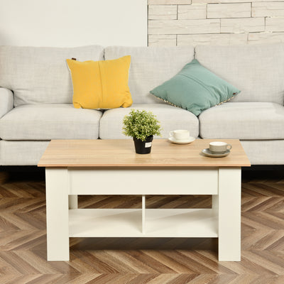 Coffee table with lifting top in wood and white effect 96*50 ELOT WHITE OAK 96
