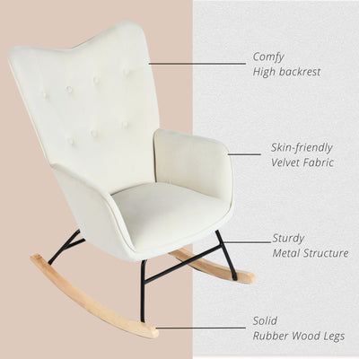 Off-white velvet rocking chair EPPING SMALL VELVET BEIGE