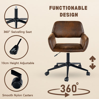 Vintage office chair in suede fabric, swivel, adjustable height and 5 casters ROSS KD SUEDE BROWN BLACK