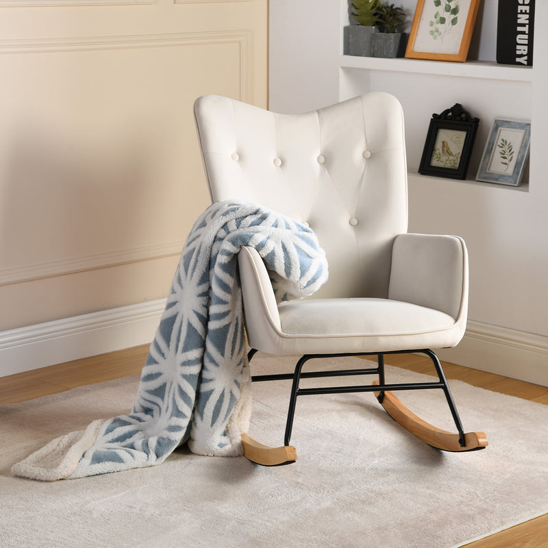 Off-white velvet rocking chair EPPING SMALL VELVET BEIGE
