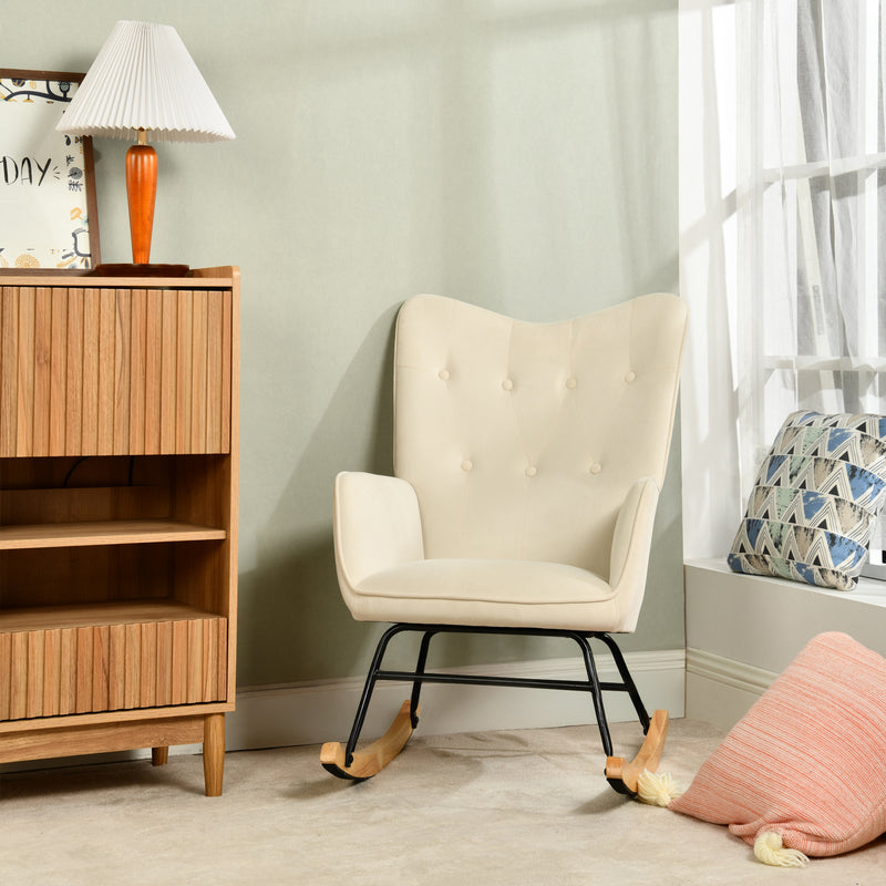 Off-white velvet rocking chair EPPING SMALL VELVET BEIGE