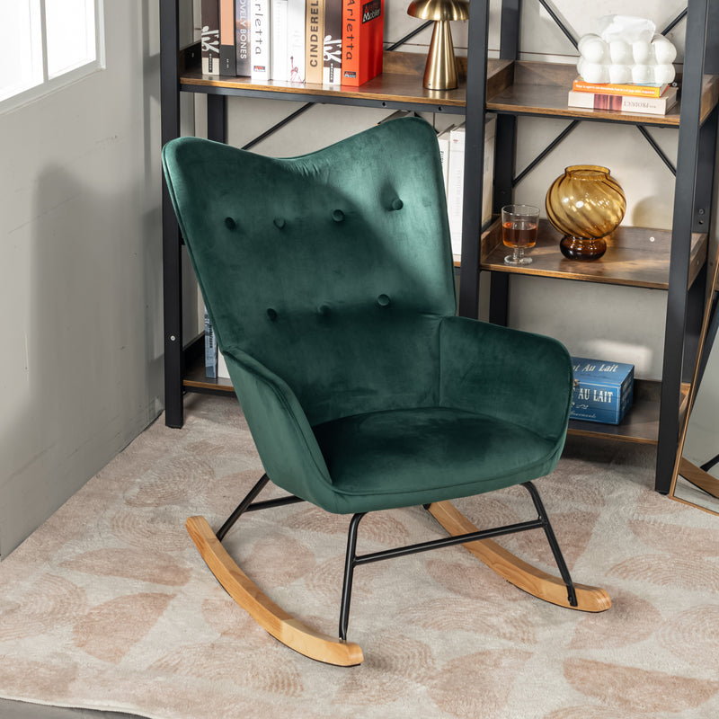 Scandinavian rocking chair in green velvet with light wooden legs EPPING SMALL VELVET GREEN