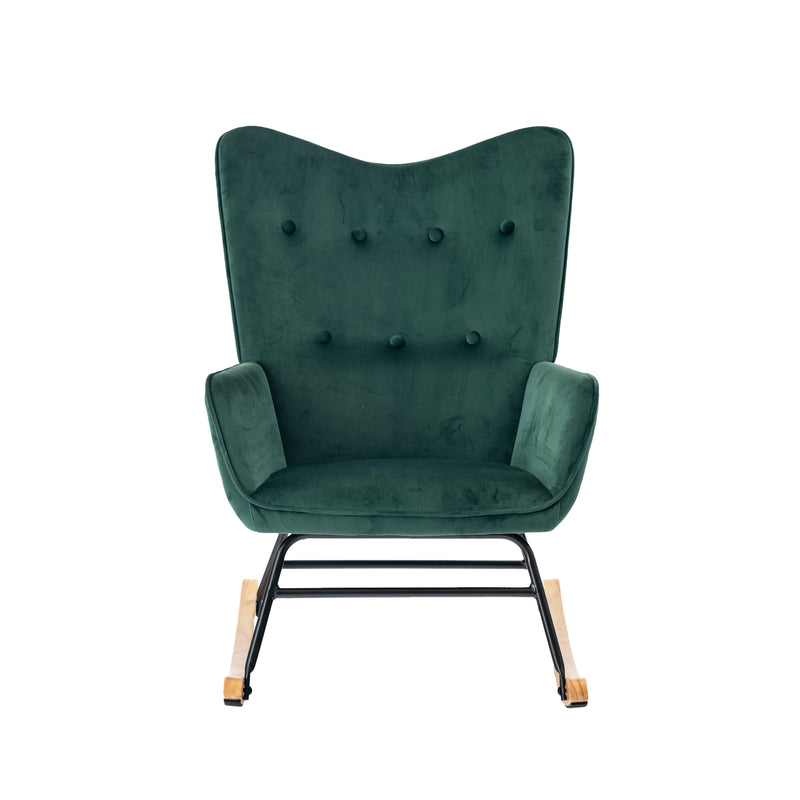 Scandinavian rocking chair in green velvet with light wooden legs EPPING SMALL VELVET GREEN