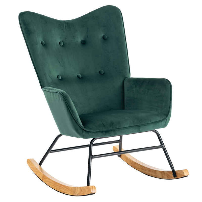 Scandinavian rocking chair in green velvet with light wooden legs EPPING SMALL VELVET GREEN