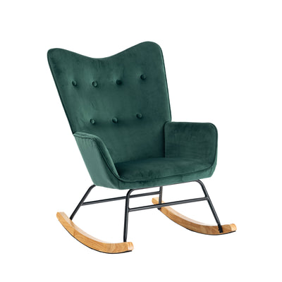 Scandinavian rocking chair in green velvet with light wooden legs EPPING SMALL VELVET GREEN