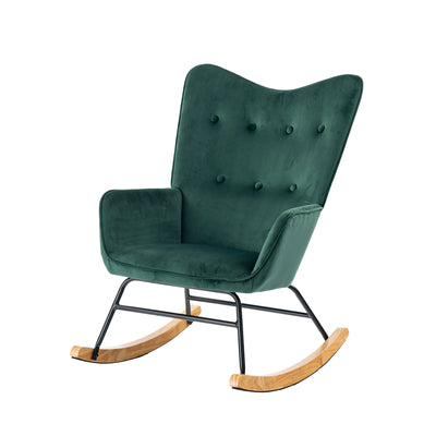 Scandinavian rocking chair in green velvet with light wooden legs EPPING SMALL VELVET GREEN