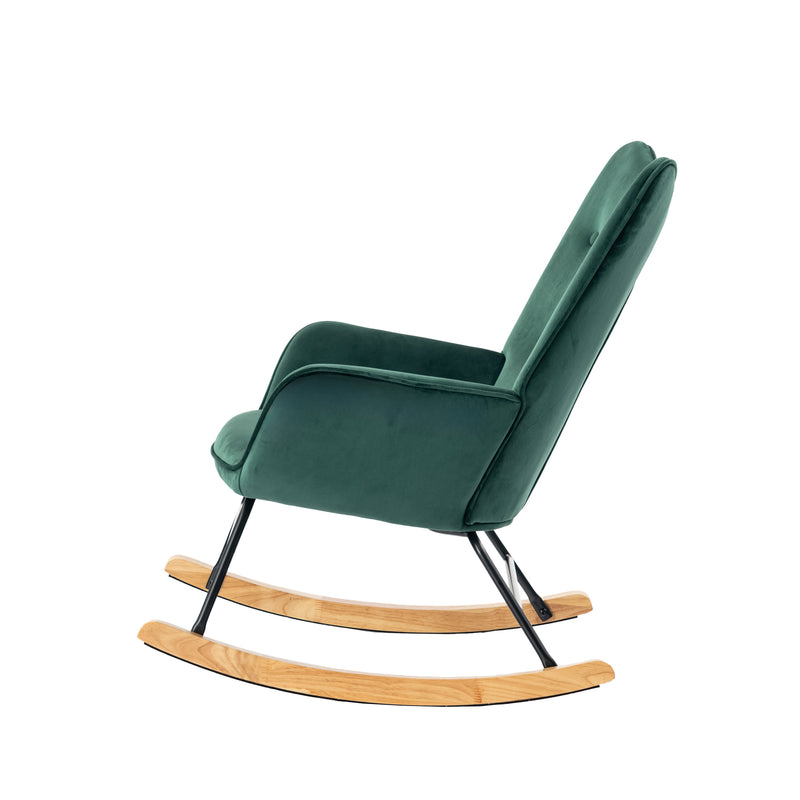 Scandinavian rocking chair in green velvet with light wooden legs EPPING SMALL VELVET GREEN