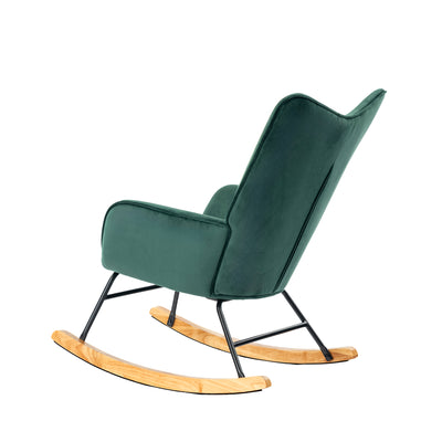 Scandinavian rocking chair in green velvet with light wooden legs EPPING SMALL VELVET GREEN