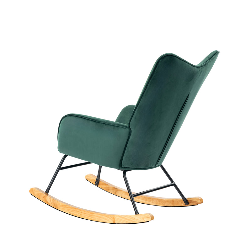 Scandinavian rocking chair in green velvet with light wooden legs EPPING SMALL VELVET GREEN