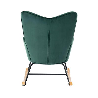 Scandinavian rocking chair in green velvet with light wooden legs EPPING SMALL VELVET GREEN